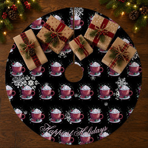 Falda Para El Árbol De Navidad De Forro Coralino Taza de Chocolate Caliente de Navidad   Negro