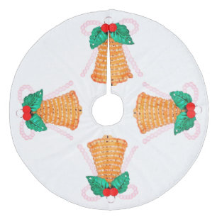 Falda Para El Árbol De Navidad De Forro Coralino Tornillo de las campanas y el árbol de holly