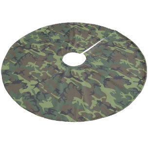Falda Para El Árbol De Navidad De Forro Coralino Verde Claro, Verde Oscuro, Marrón, Camuflaje Negro