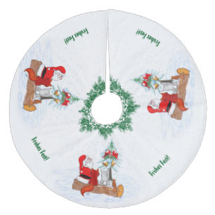 Falda Para El Árbol De Navidad De Forro Coralino Weihnachtsmann mit Kaninchen Fox y Eichhörnchen
