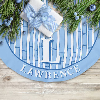 Falda Para El Árbol De Navidad De Lino Sintético Bambooey Franja de Bambú en Azul Personalizado