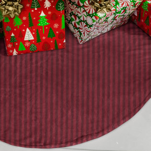 Falda Para El Árbol De Navidad De Lino Sintético Burgundy Rojo Franja Fina