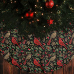 Falda Para El Árbol De Navidad De Lino Sintético Cardenales de Navidades oscuros y amorosos<br><div class="desc">Celebra las vacaciones con este elegante y amoroso diseño de Navidades. Esta falda de árbol de Navidad presenta colores oscuros y moros con aves cardinales,  follaje y bayas huecas sobre un fondo negro. Puede cambiar los colores de fondo y personalizarlos para sus necesidades.</div>