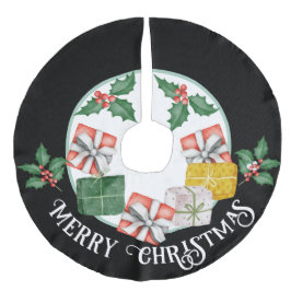 Falda Para El Árbol De Navidad De Lino Sintético Decorativa Feliz Navidad con regalos y caramelos