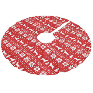 Falda Para El Árbol De Navidad De Lino Sintético El labrador retriever siluetea rojo del modelo