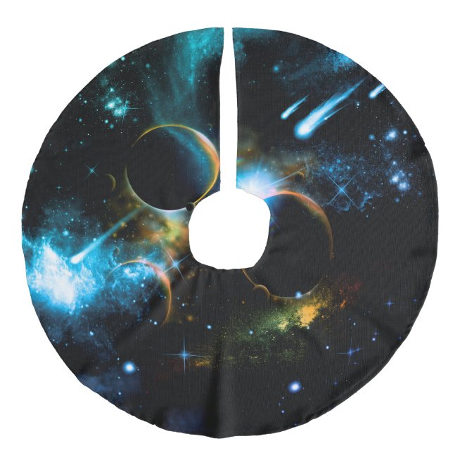 Falda Para El Árbol De Navidad De Lino Sintético El universo de planetas (Anverso)