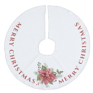 Falda Para El Árbol De Navidad De Lino Sintético Elegante Flor de Pascua Roja, Feliz Navidad