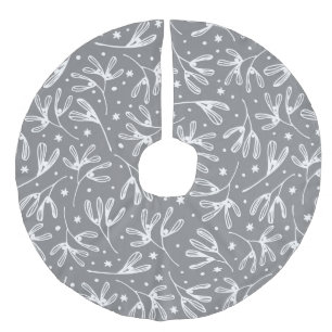 Falda Para El Árbol De Navidad De Lino Sintético Elegante Patrón Sofisticado de Muérdago Gris Blanc
