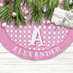 Falda Para El Árbol De Navidad De Lino Sintético Enrejado de caña Chinoiserie en rosa personalizado