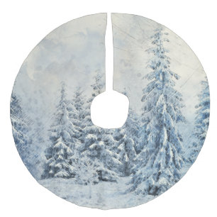 Falda Para El Árbol De Navidad De Lino Sintético Escena de árboles invernales nevados 