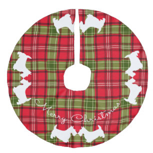 Falda Para El Árbol De Navidad De Lino Sintético Escocés tela escocesa roja y verde de Terrier de