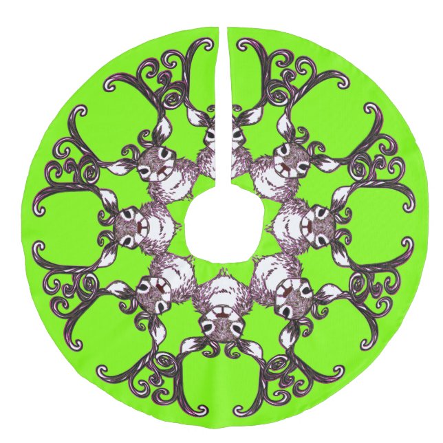 Falda Para El Árbol De Navidad De Lino Sintético Falda de árbol Cabaña de ciervo marrón de reno (Anverso)