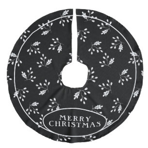 Falda Para El Árbol De Navidad De Lino Sintético Feliz Navidad Patrón Botánico Negro y Blanco,