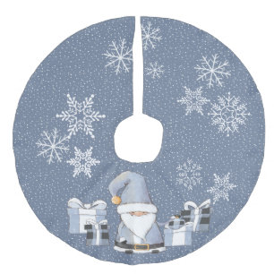 Falda Para El Árbol De Navidad De Lino Sintético Gnomo de Santa Azul con Regalos