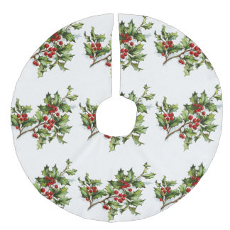 Falda Para El Árbol De Navidad De Lino Sintético Holly berries 001