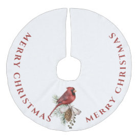 Falda Para El Árbol De Navidad De Lino Sintético Lindo Cardenal Rojo, Feliz Navidad 