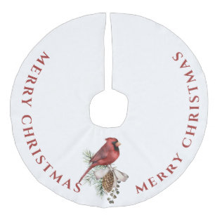 Falda Para El Árbol De Navidad De Lino Sintético Lindo Cardenal Rojo, Feliz Navidad 