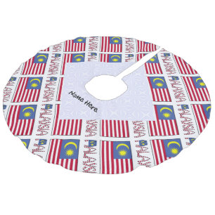 Falda Para El Árbol De Navidad De Lino Sintético Malaysia Bandera de Malasia Azulejo Negro Personal