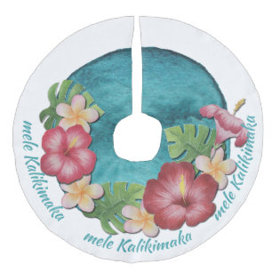Falda Para El Árbol De Navidad De Lino Sintético Mele tropical Kalikimaka Navidades blancos Verde a