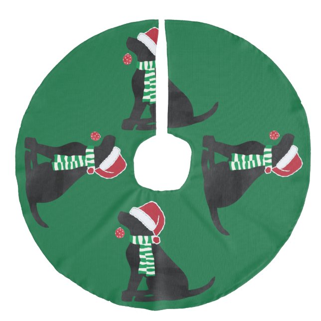 Falda Para El Árbol De Navidad De Lino Sintético Navidades Black Lab Holiday Dog (Anverso)