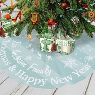 Falda Para El Árbol De Navidad De Lino Sintético Navidades de los bosques de renos azules personali