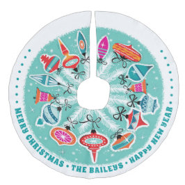 Falda Para El Árbol De Navidad De Lino Sintético Nombre personalizado de los ornamentos retro en Aq