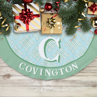 Falda Para El Árbol De Navidad De Lino Sintético Nudo infinito de diamante en verde + personalizado