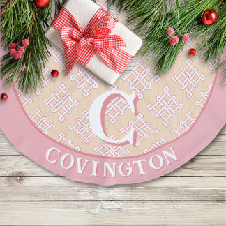 Falda Para El Árbol De Navidad De Lino Sintético Nudo infinito de diamantes en rosa + naranja perso