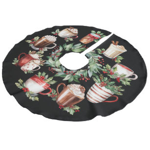 Falda Para El Árbol De Navidad De Lino Sintético Oh Qué Diversión, Tazas de Navidad en Negro