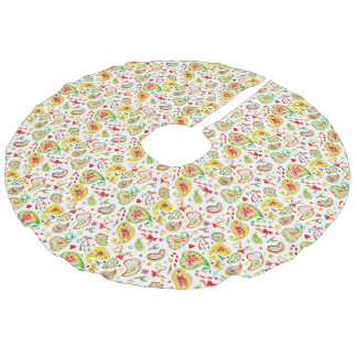 Falda Para El Árbol De Navidad De Lino Sintético Paisley acuarela Navidad colorido personalizado