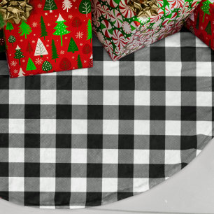 Falda Para El Árbol De Navidad De Lino Sintético Patrón de cuadros de búfalo en blanco y negro