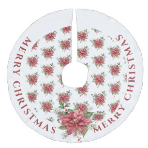 Falda Para El Árbol De Navidad De Lino Sintético Patrón de Flor de Pascua de Navidad Roja y Blanca