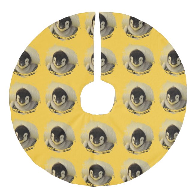 Falda Para El Árbol De Navidad De Lino Sintético Penguin 2014-0801 (Anverso)