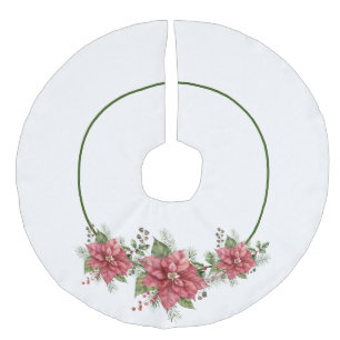 Falda Para El Árbol De Navidad De Lino Sintético Poinsettia Roja, Feliz Navidad Falso Lino Árbol Sk