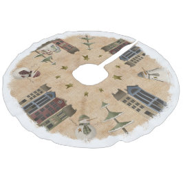 Falda Para El Árbol De Navidad De Lino Sintético Pueblo primitivo del país y Snowmen