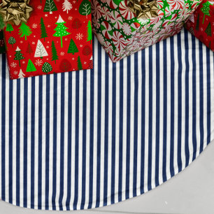 Falda Para El Árbol De Navidad De Lino Sintético Rayas Azules y Blancas