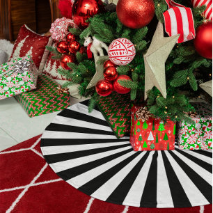 Falda Para El Árbol De Navidad De Lino Sintético Rayos Radiales en Blanco y Negro