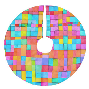 Falda Para El Árbol De Navidad De Lino Sintético Resumen Art Colorful Decoración moderna de vacacio