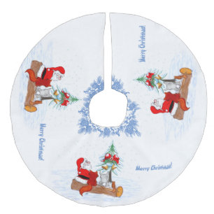 Falda Para El Árbol De Navidad De Lino Sintético Santa Claus con Fox de Conejo y Squirrel