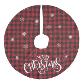 Falda Para El Árbol De Navidad De Lino Sintético Tapos de búfalo rojos y negros y copos de nieve