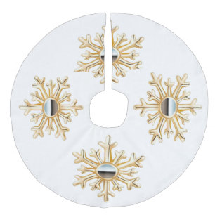 Falda Para El Árbol De Navidad De Lino Sintético Tornillo de los copos de nieve dorado