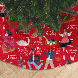 Falda Para El Árbol De Navidad De Poliéster 12 Días de Navidad rojo