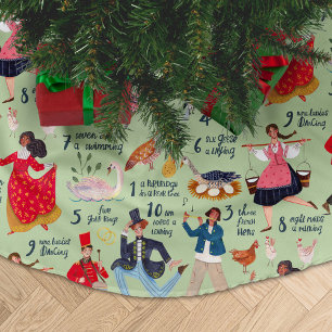 Falda Para El Árbol De Navidad De Poliéster 12 días de Navidades verdes
