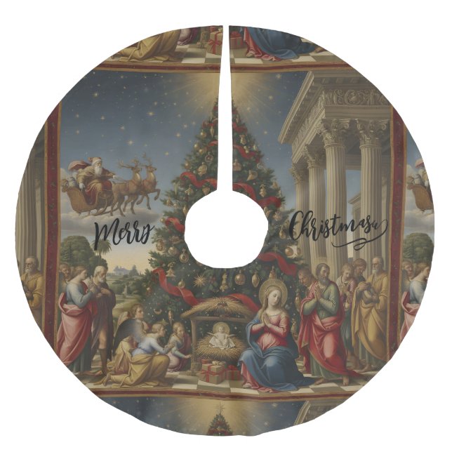 Falda Para El Árbol De Navidad De Poliéster 44" Nativity Santa Christmas Tree Skirt (Anverso)