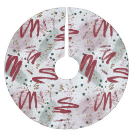 Falda Para El Árbol De Navidad De Poliéster Abstract Cheer in Maroon, Gold & Evergreen