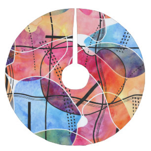 Falda Para El Árbol De Navidad De Poliéster Abstrato acuarela Patrón blanco negro