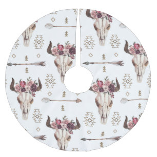 Falda Para El Árbol De Navidad De Poliéster acuarela Boho: flechas, patrón de cráneo.