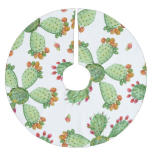 Falda Para El Árbol De Navidad De Poliéster Acuarela Cacti: Patrón de jardín tropical.