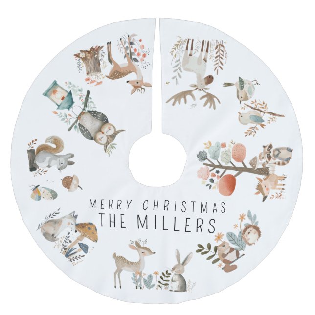 Falda Para El Árbol De Navidad De Poliéster Acuarela Cute Forest Animals (Anverso)