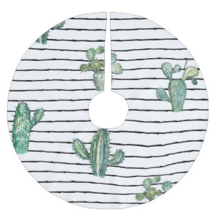 Falda Para El Árbol De Navidad De Poliéster Acuarela de Cactus: Dibujo de Pluma Vintage.
